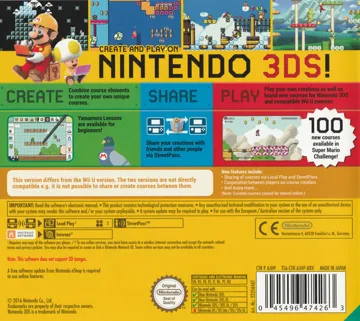 Super Mario Maker for Nintendo 3DS (Japan) box cover back